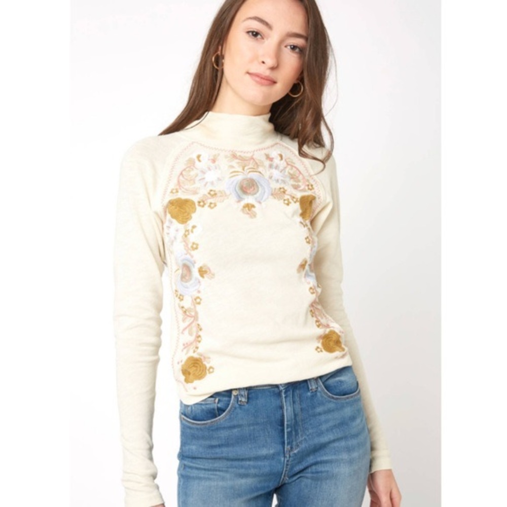 Free People Ivory Disco Rose Top size M